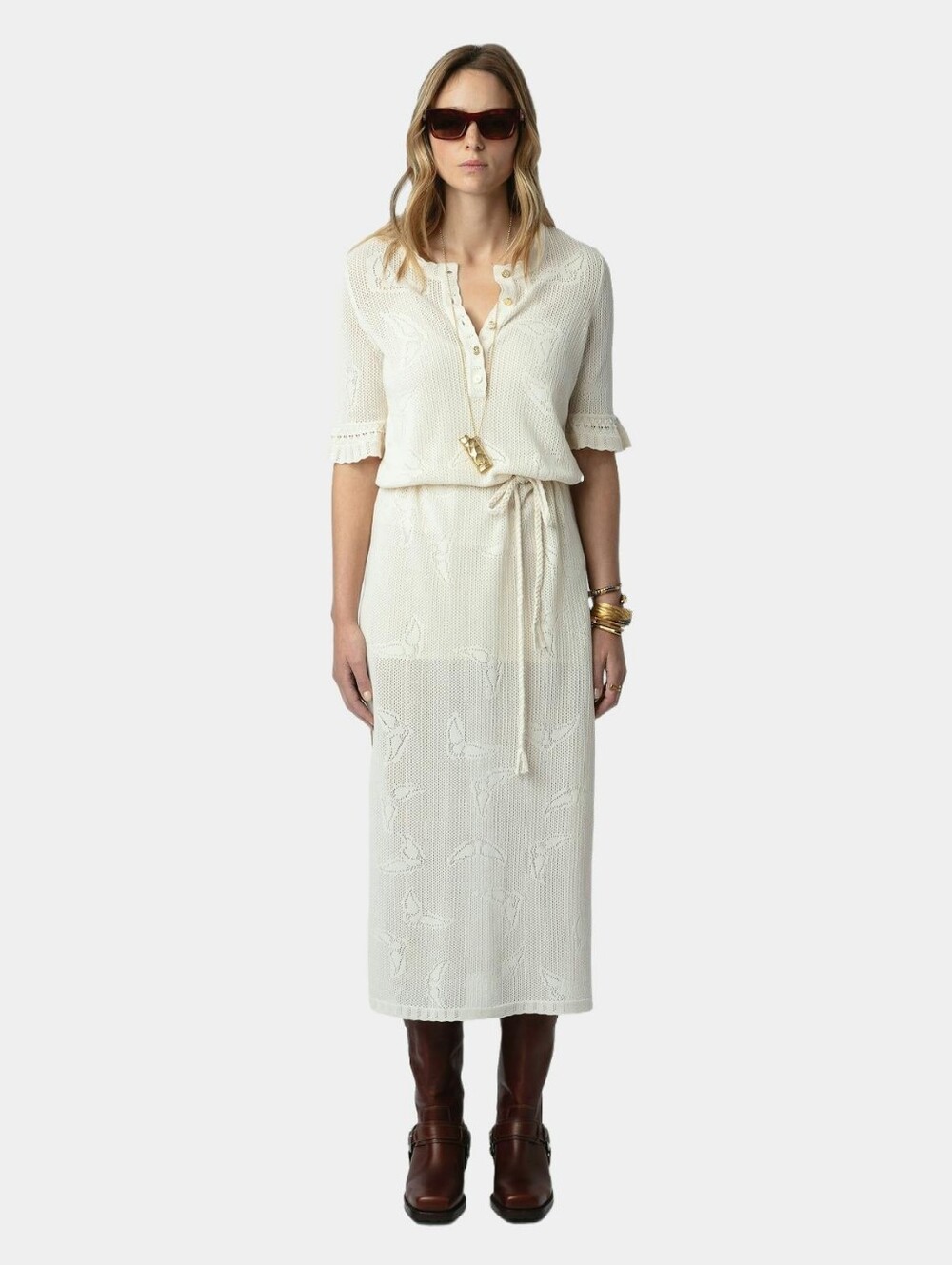 Zadig & Voltaire Cream Knit Polo Maxi Dress with Tie Waist Size M